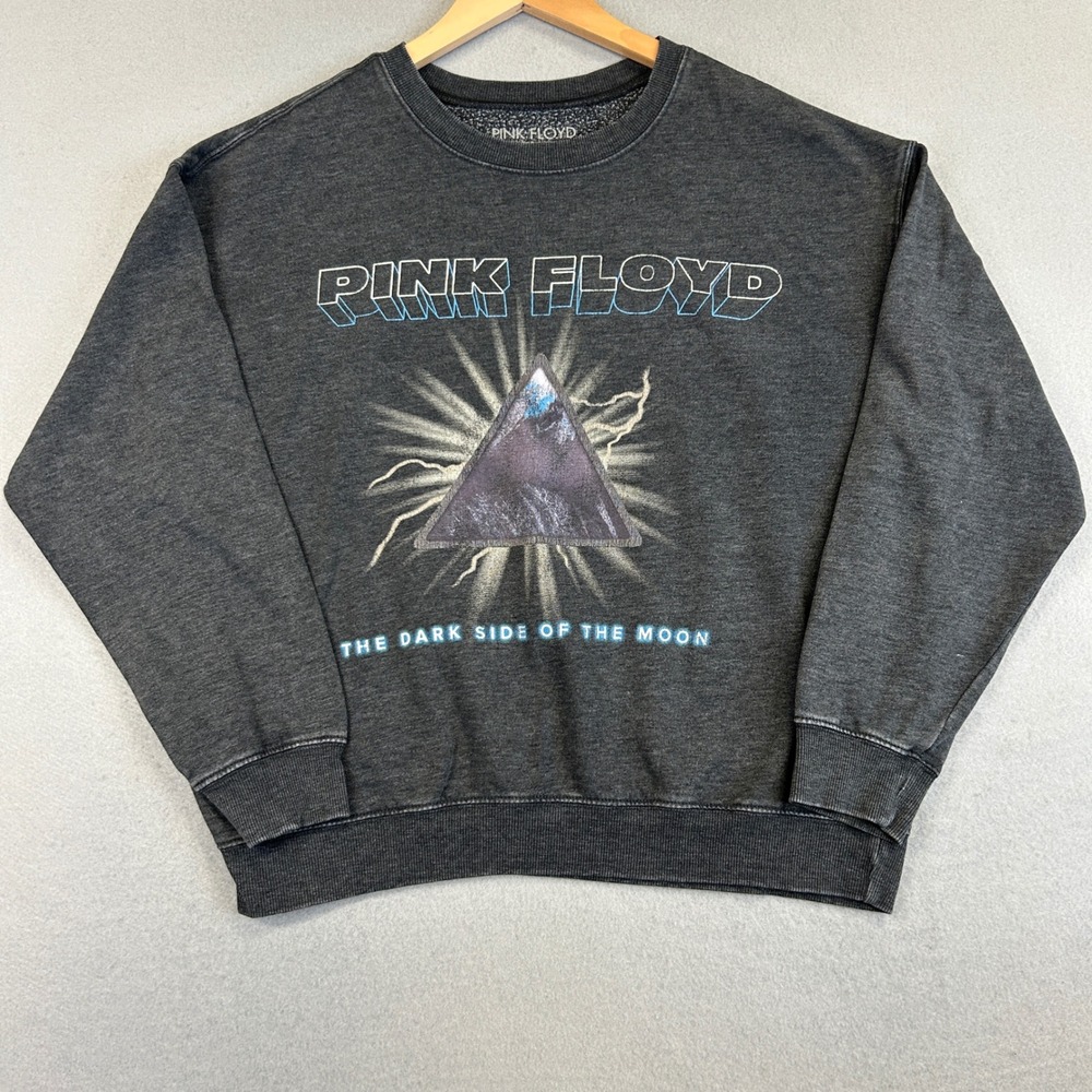 Pink Floyd Sweatshirt Mens L Charcoal Dark Side of the Moon Acid Wash Pullover